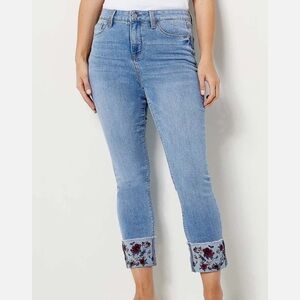 Laurie Felt Light Blue Cropped Jeans with Floral Cuffs